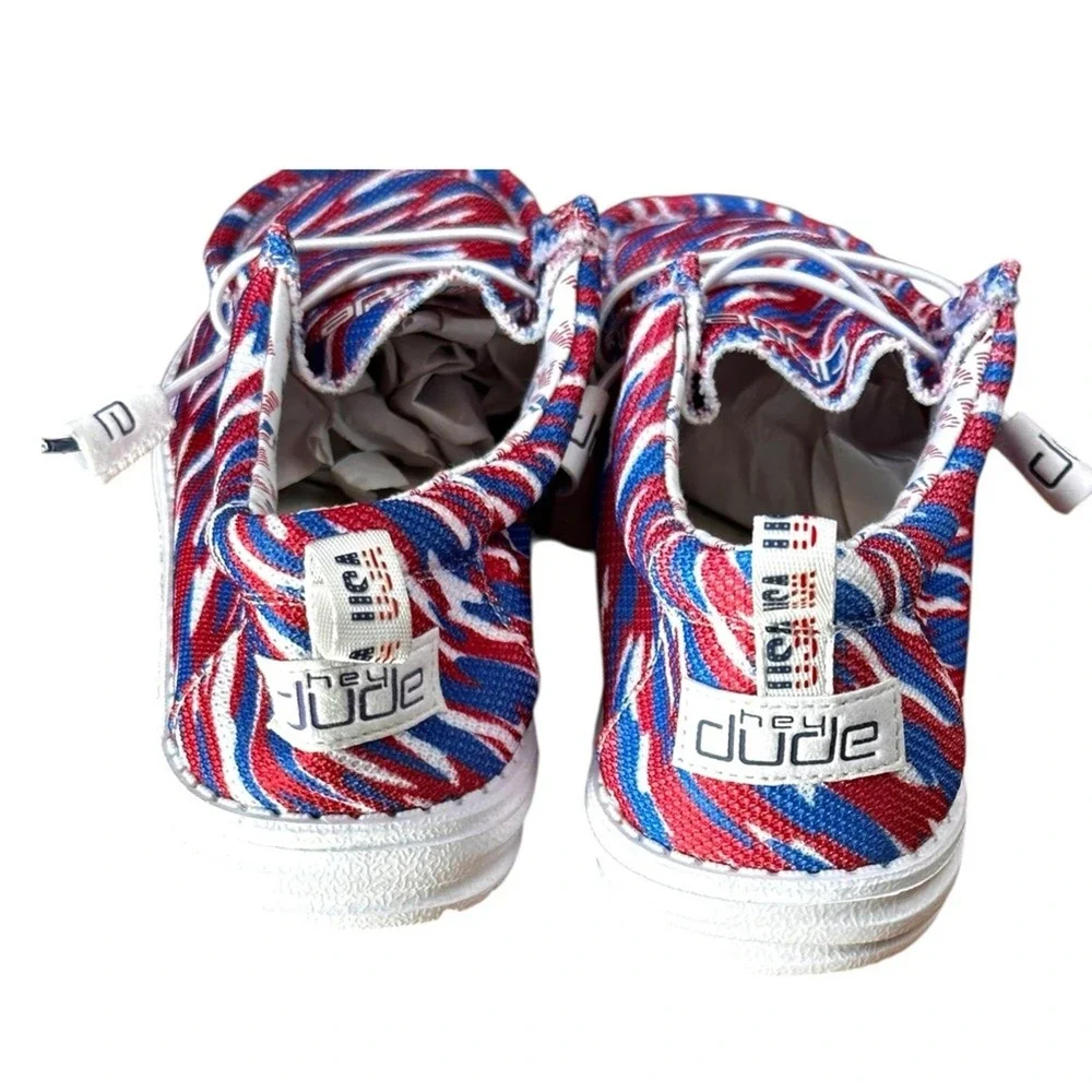 Hey Dude Wally Loafers Size 10 Red White Blue NWT Americana Print Shoes